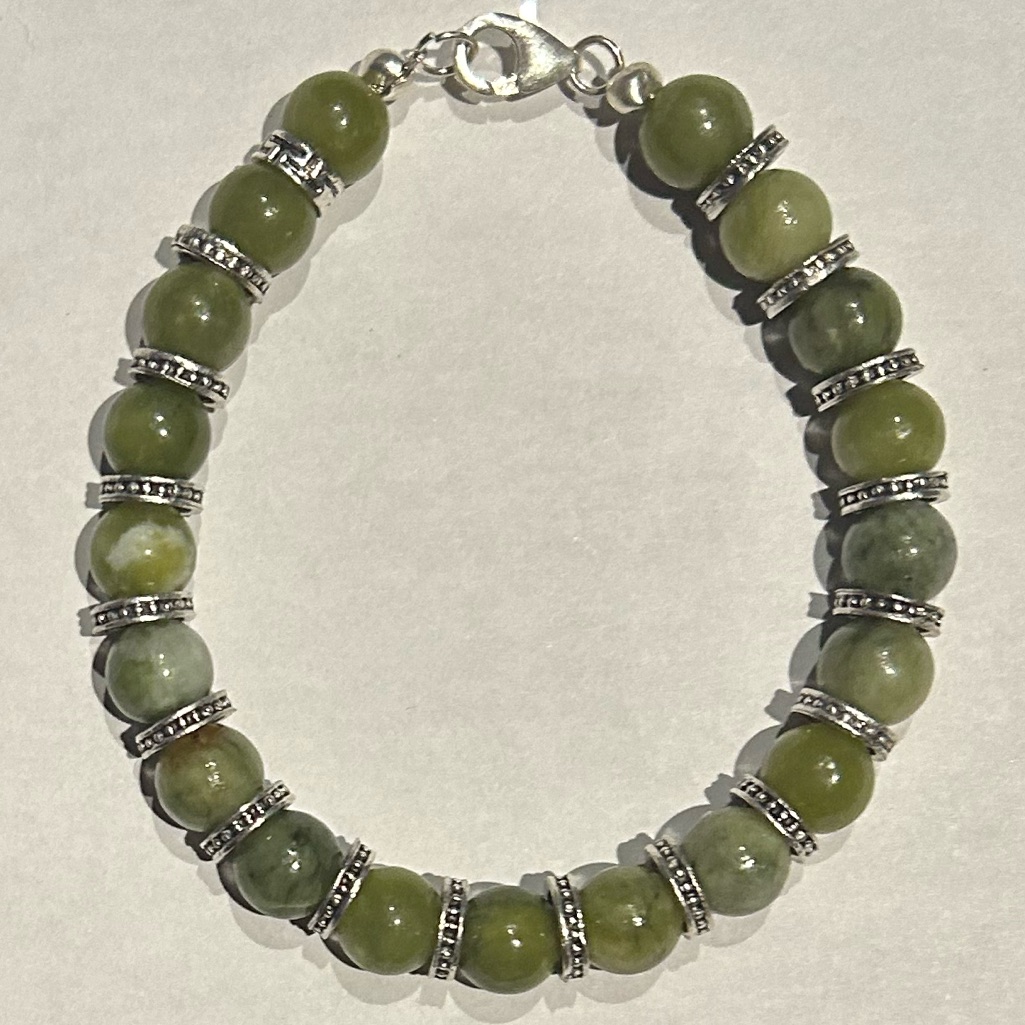 Genuine Jade And Silver Tone Accents Bracelet